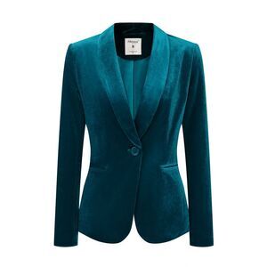 Women's Coat Solid Shawl Collar 1 Button Velvet Blazer Lake Blue